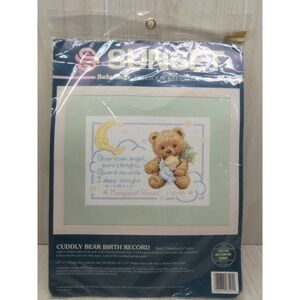 Sunset Cuddly Bear Birth Record Counted Cross Stitch Kit Ruth Morehead